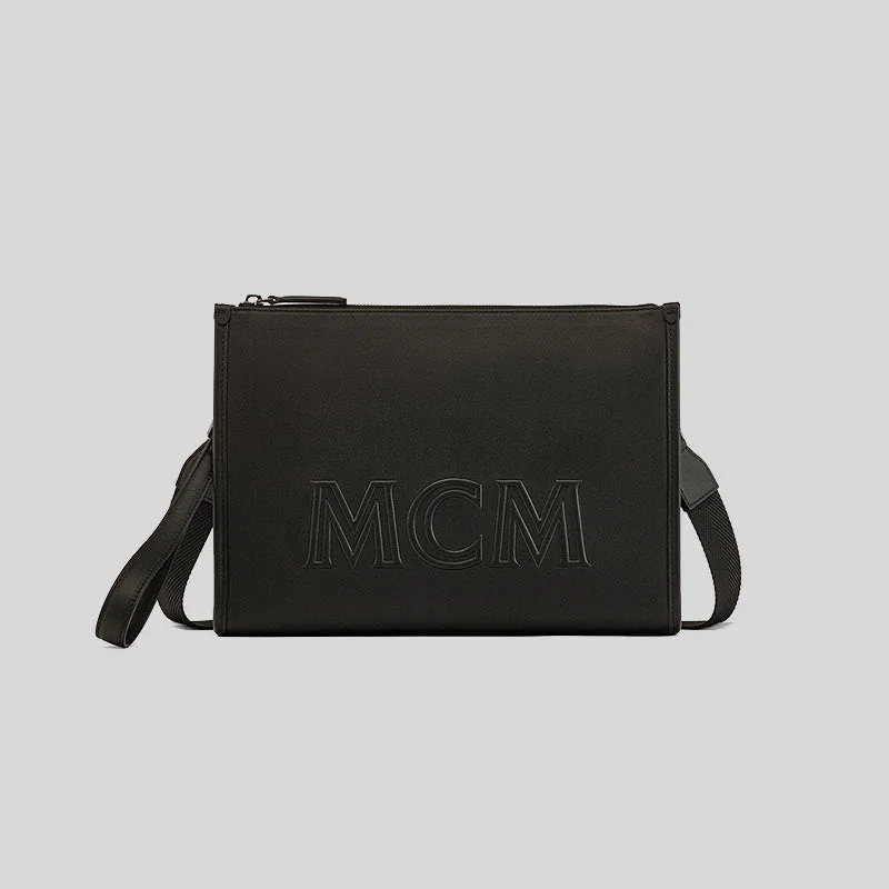 MCM Aren Crossbody Pouch in Spanish Calf Leather Black MMRDATA03BK001