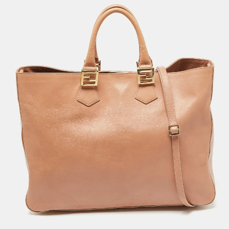 Fendi Peach Leather Twins Shopper Tote