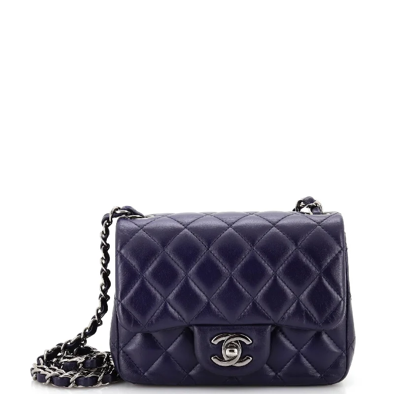 Square Classic Single Flap Bag Quilted Lambskin Mini