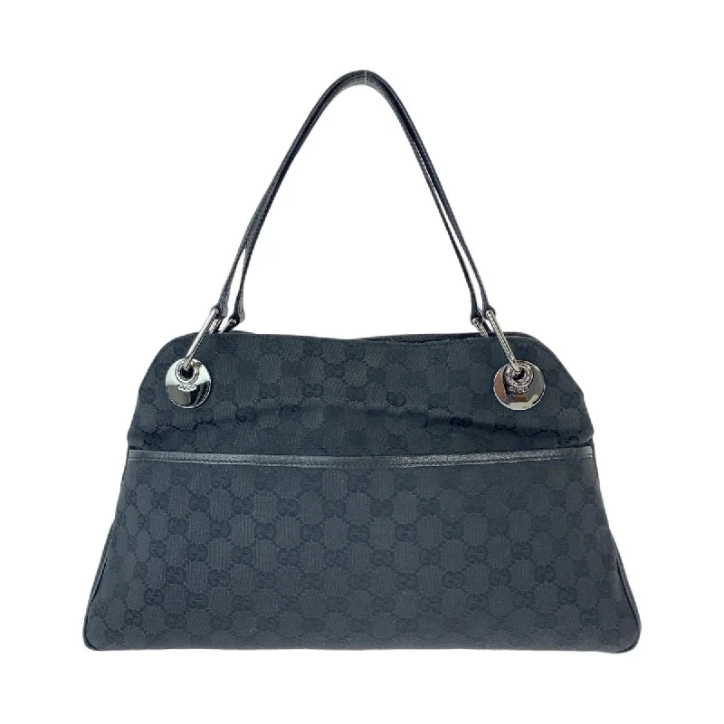 Gucci Black GG Canvas Leather Tote Bag