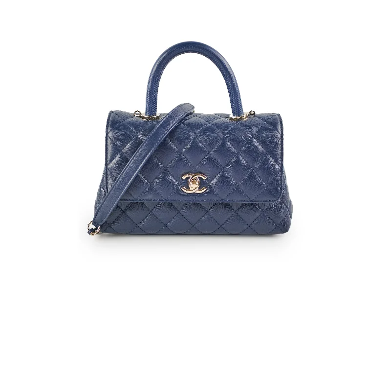 Chanel Small Coco Handle Caviar Navy Microchipped