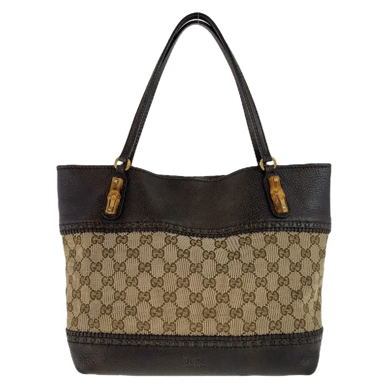 Gucci Bamboo GG Canvas Leather Tote Bag