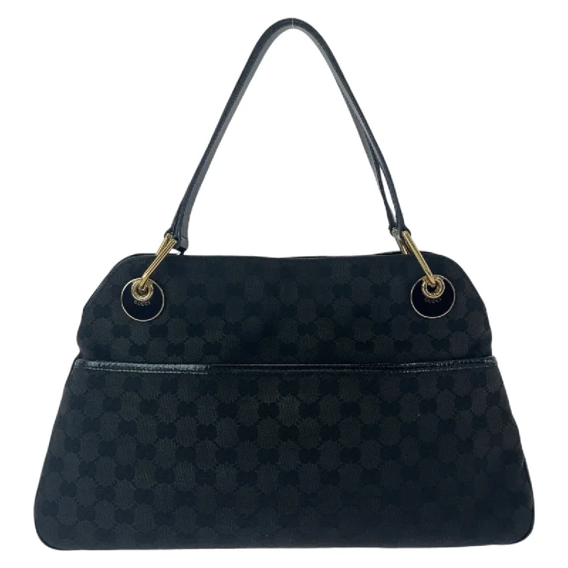 Gucci Black GG Canvas Leather Tote Bag