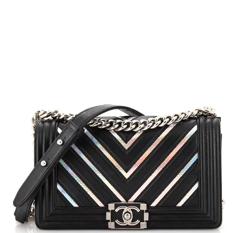 Boy Flap Bag Chevron Lambskin with Holographic PVC Old Medium