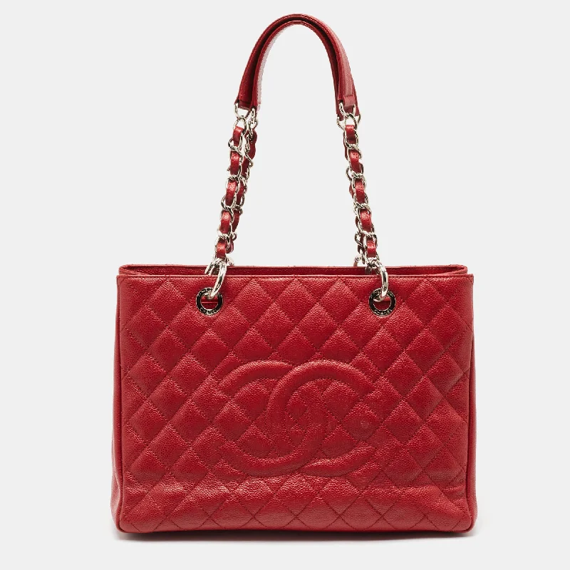 Chanel Red Quilted Caviar Leather Gst Tote