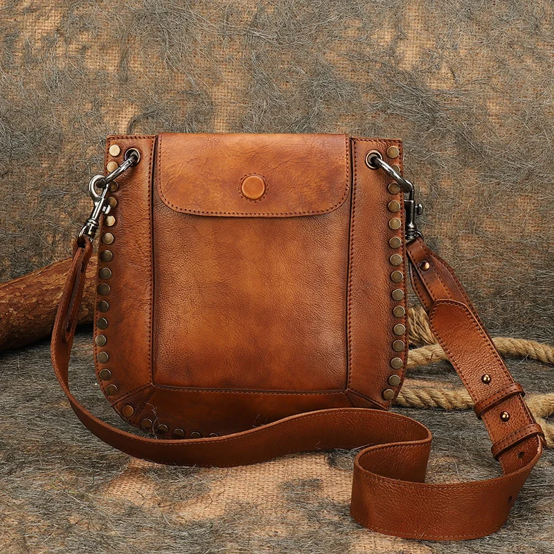 Medium Women's Western Cowhide Leather Crossbody Purse Satchel Bag For Ladies