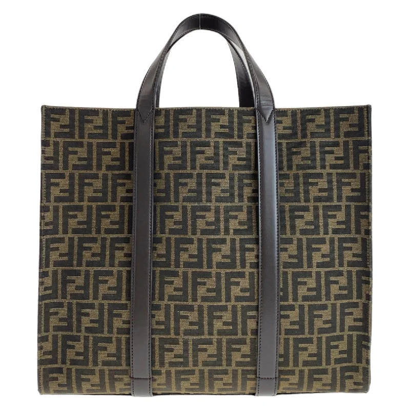 Fendi Zucca Canvas Leather Tote Bag