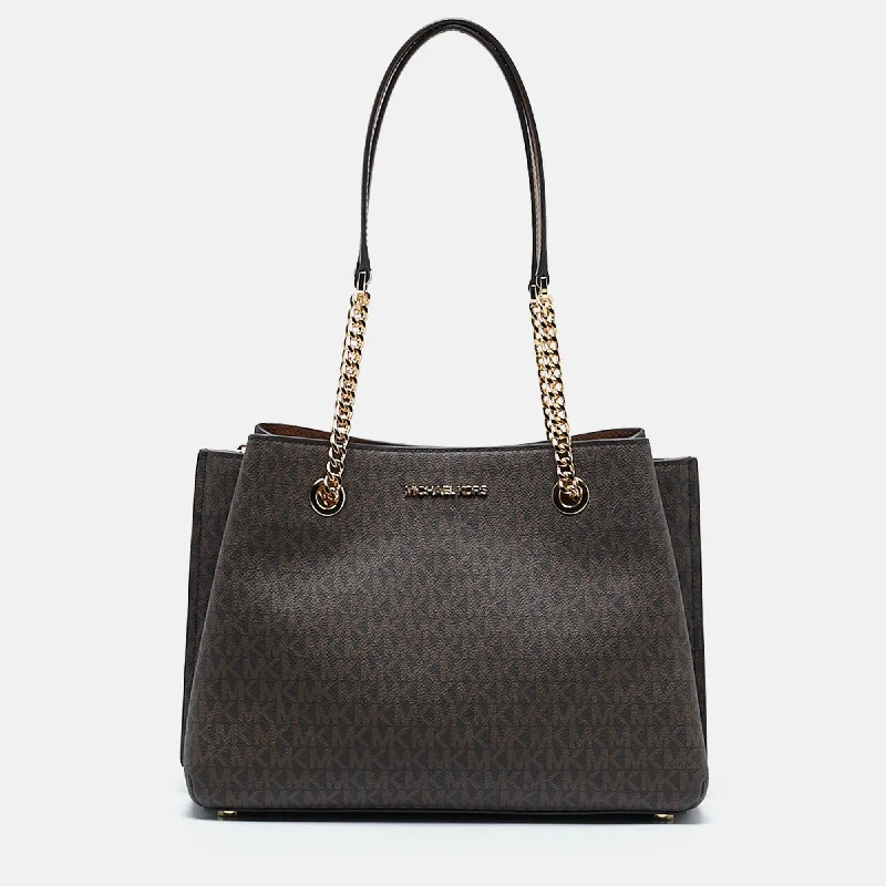 Michael Kors Brown Signature Coated Canvas And Leather Teagan Tote