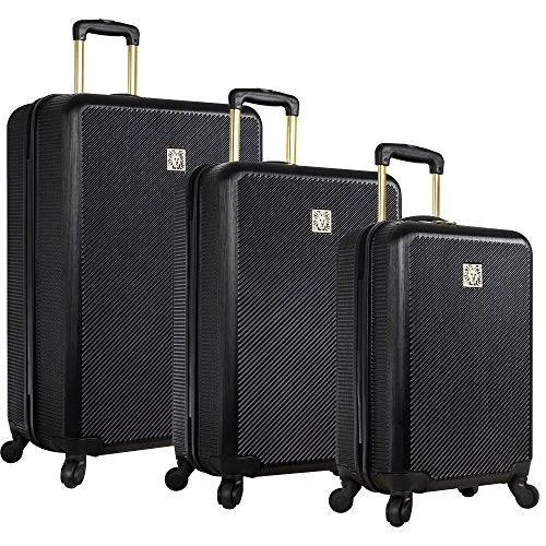 Anne Klein Aurora 3 Piece Hardside Spinner Luggage Set, Black