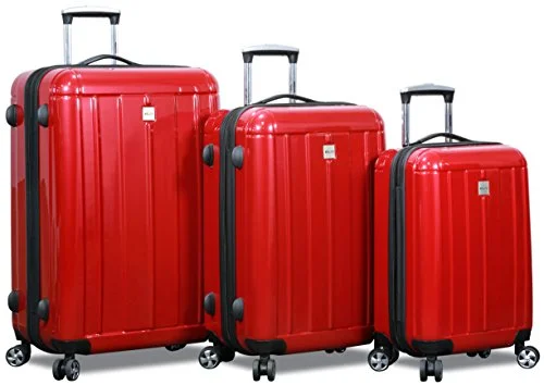 New Dejuno Polycarbonate Hard Shell Luggage Set (Red)