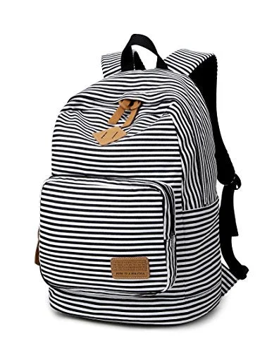 Spalison Striped Canvas Backpack Girls School Bag Women Casual Travel Daypack