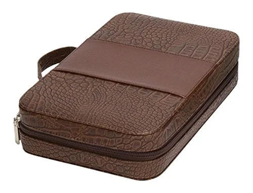 Goodhope Bags Deluxe Croc Leather Cosmetic Case, Brown