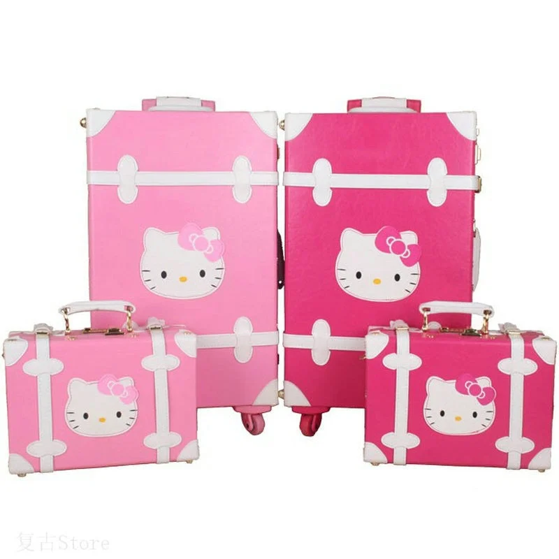 Women Vintage Trolley Luggage Travel Bag Hello Kitty Luggage Universal Wheels Luggage Sets Travel