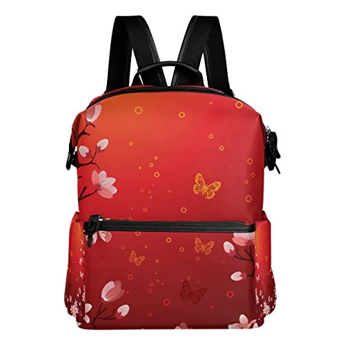 Colourlife Sakura Evening Butterflies Stylish Casual Shoulder Backpacks Laptop School Bags Travel