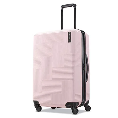 American Tourister Stratum XLT Expandable Hardside Luggage with Spinner Wheels, Pink Blush, Checked-Medium 25-Inch