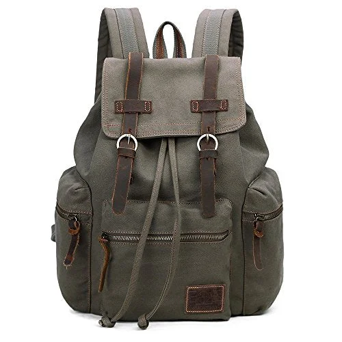 Vintage Canvas Backpack Outdoor Hiking Travel Rucksack 19L Army Green #220