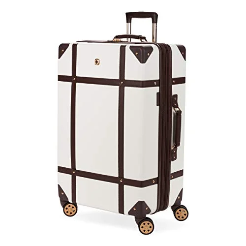 SwissGear 7739 Trunk, Hardside Spinner Luggage (White, Checked-Large 26 Inch)