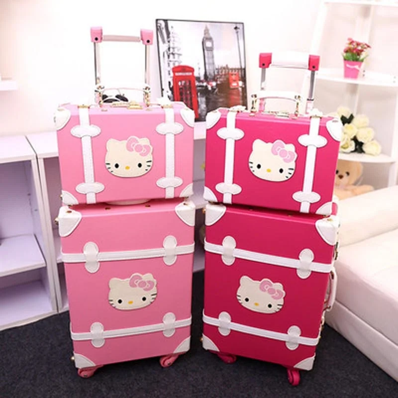 Trvael Tale 20" 22" 24 Inch Pu Leather Retro Cute Suitcase Hello Kitty Trolley Travel Luggage Set