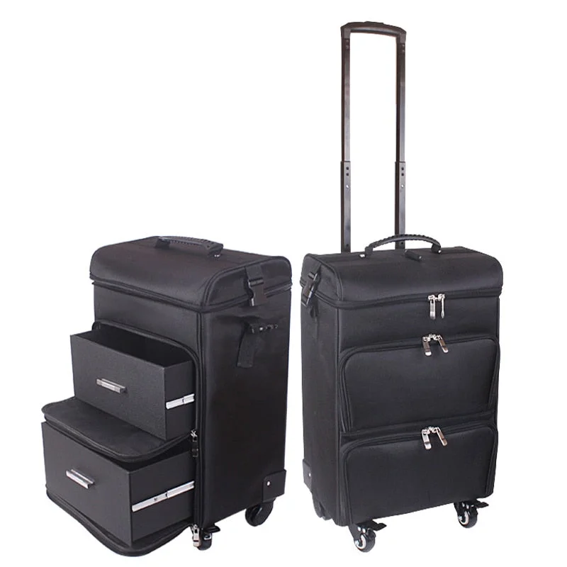 Women Trolley Cosmetic Case Rolling Luggage Bag On Wheels,Ladies Nails Makeup Toolbox,Beauty Tattoo