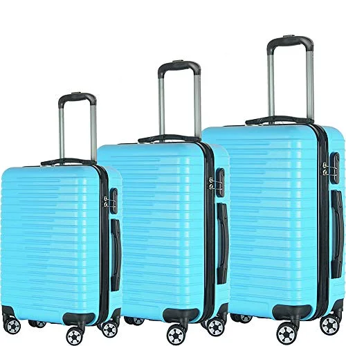 Brio Luggage Eco Light 3 Piece Hardside Spinner Luggage Set (Light Blue)