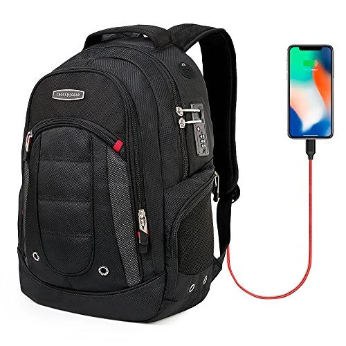 Crossgear Laptop Backpack With Usb Charging Port And Combination Lock- Fits Most 15.6 Inch