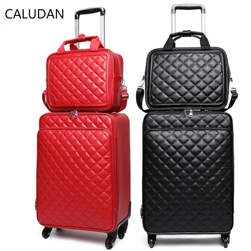 Caludan Women 'S Waterproof Pu Leather Travel Rolling Luggage Suitcase Bag Trolley Case Set, New