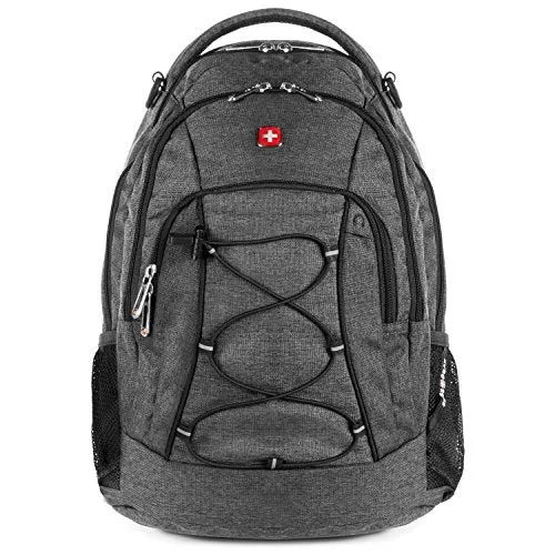 Swissgear Travel Gear Lightweight Bungee Backpack (Heather Grey) - For School, Travel, Carry On,