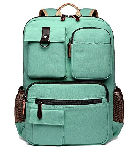 School Backpack Vintage Canvas Laptop Backpacks Men Women Rucksack Bookbags, Mint Green