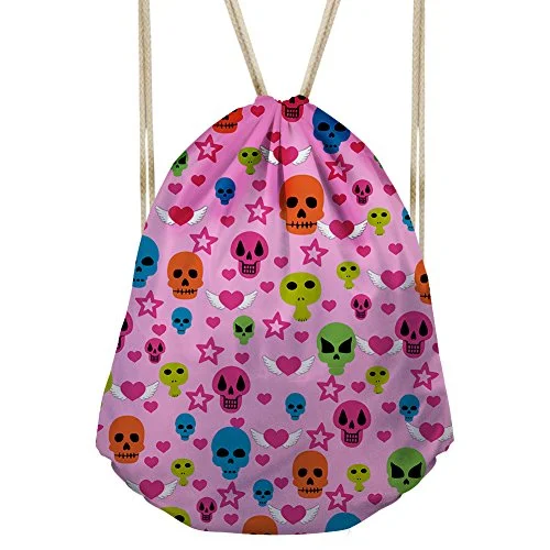 Bigcardesigns Drawstring Backpack Yoga Bag Gymsack Fashion Skull Sack