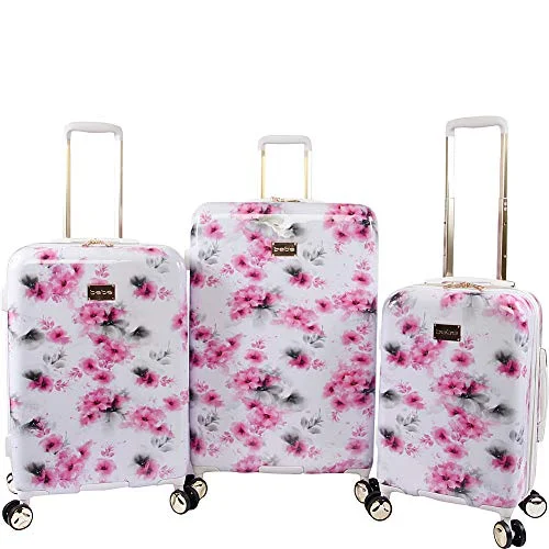 BEBE Women's Juliette 3pc Spinner Suitcase Set, Pink Floral