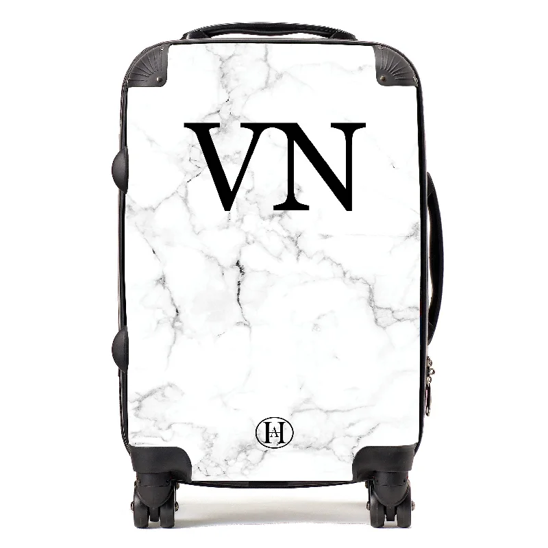 Personalised Printed Suitcase - White Marble