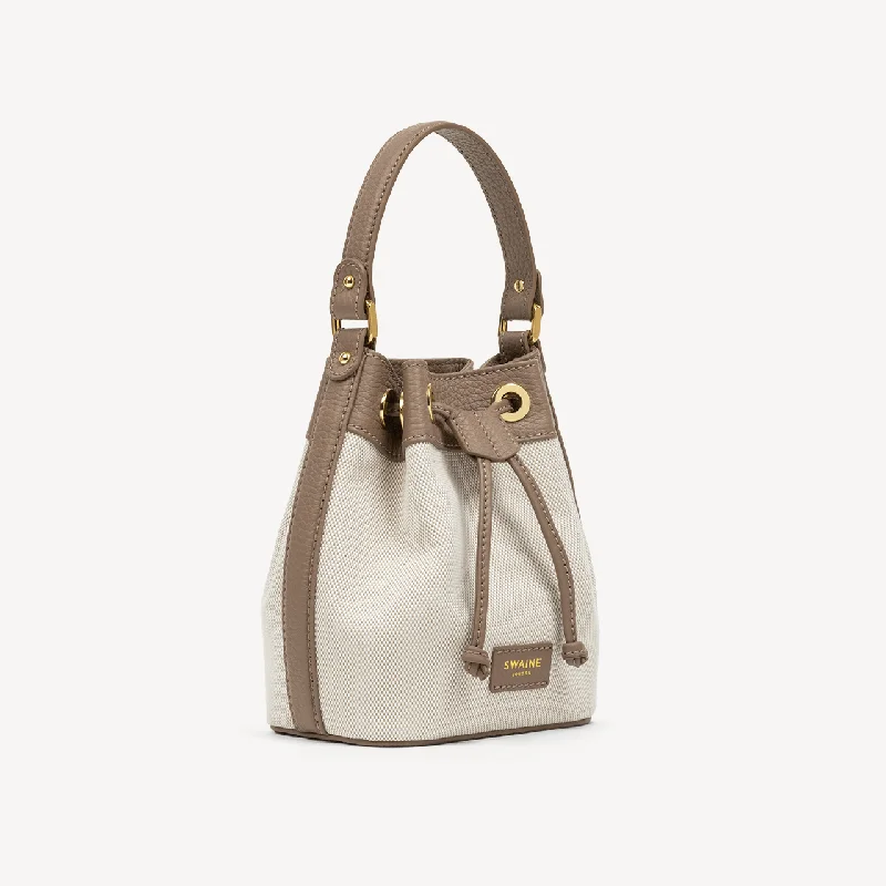 Pouch Bag - Taupe Pebble & Beige Canvas