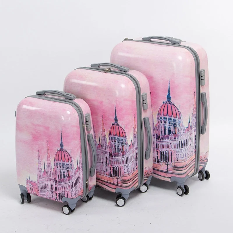 Girl Pink Pc Hardside Palace Trolley Luggage Set,20 24 28Inches(3 Pieces/Set) Universal Wheel Fairy