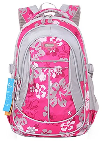 Jiayou Kid Child Girl Flower Printed Backpack School Bag(Rose,Large)