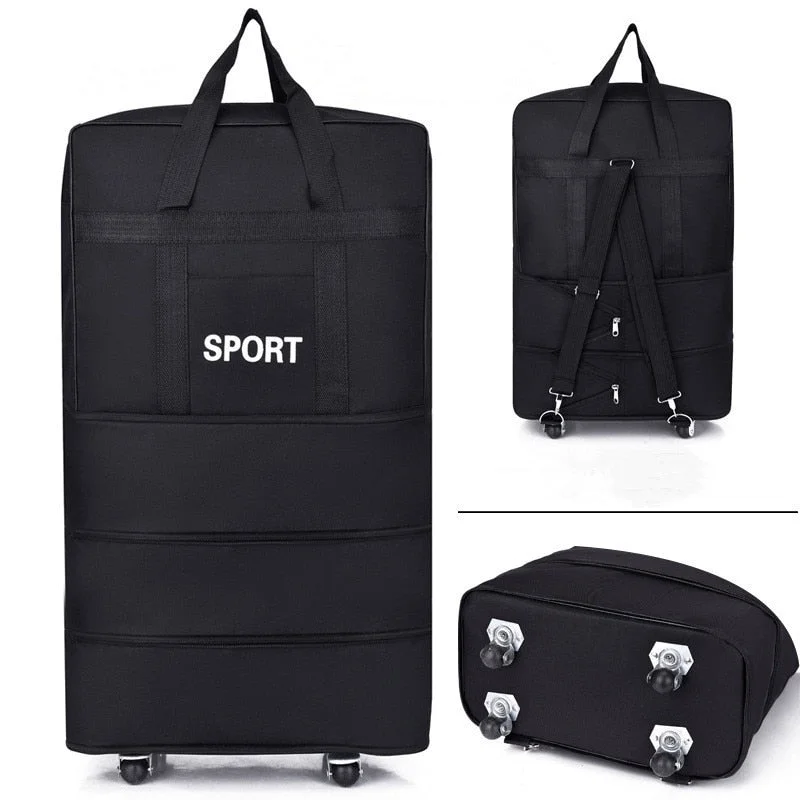 Luggage Bag With Wheels Expandable Folding Oxford Trolley Suitcase