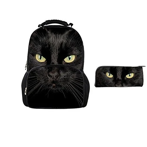 Bigcardesigns 3D Black Cat School Bag Backpack With Pencil Case