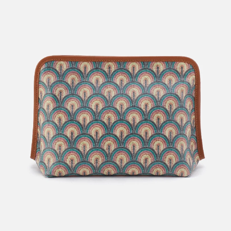 Beauty Large Cosmetic Pouch In Coated Canvas - Teal Temptation