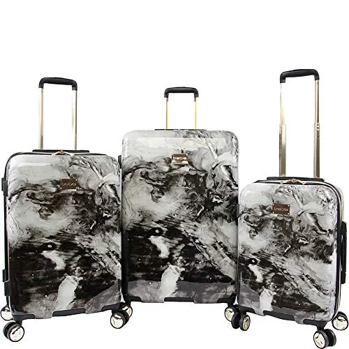 BEBE Luggage Teresa 3pc Spinner Suitcase Set, Black Marble