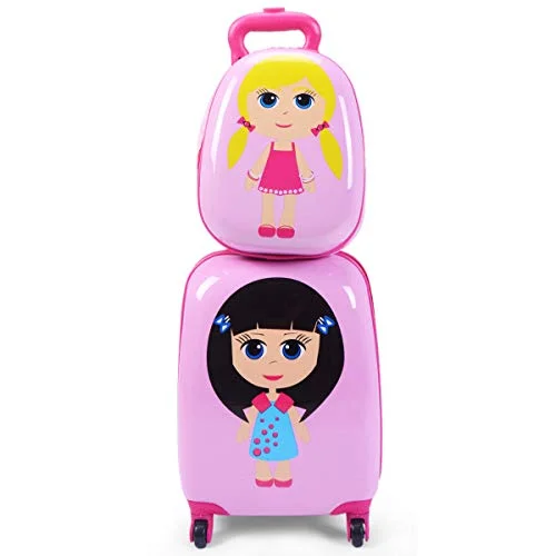 GHP 16"×12"×8.5" ABS Kids Girl Shaped Trolley Suitcase Luggage w 12" School Backpack