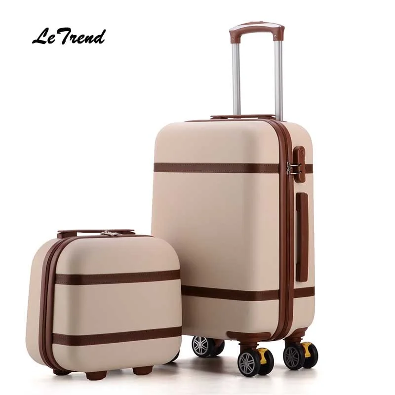 Letrend Vintage Abs+Pc Rolling Luggage Set Spinner Trolley Women Travel Bag 20 Inch Cabin Suitcases