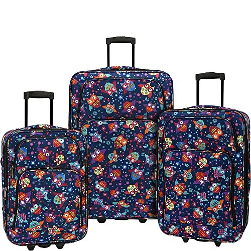 Elite Luggage Print 3 Piece Expandable Rolling Luggage Set (Owls)